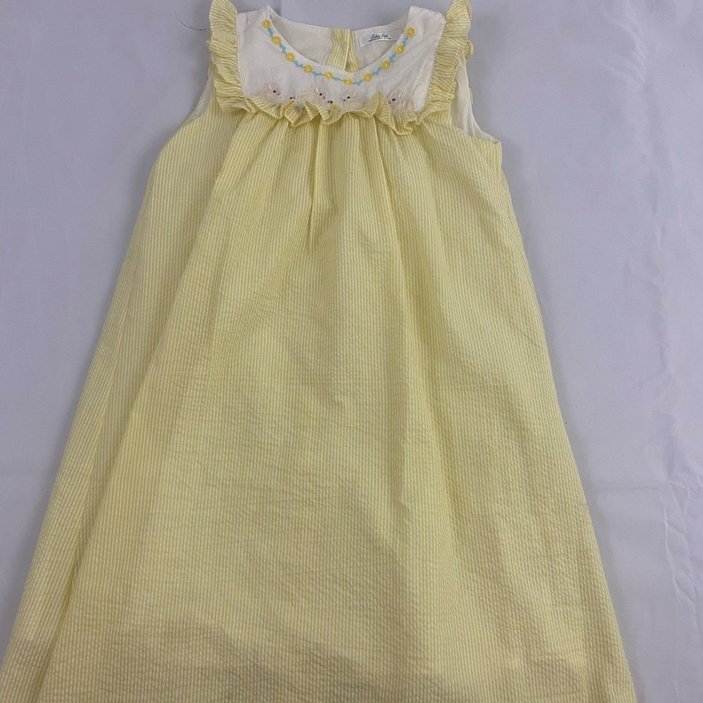 Zebra Fish Yellow Gingham Seersucker Rabbit Sundress Size 6-7